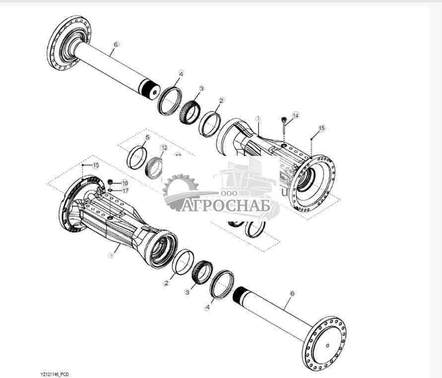 YZ121146 Вал и картер моста 
